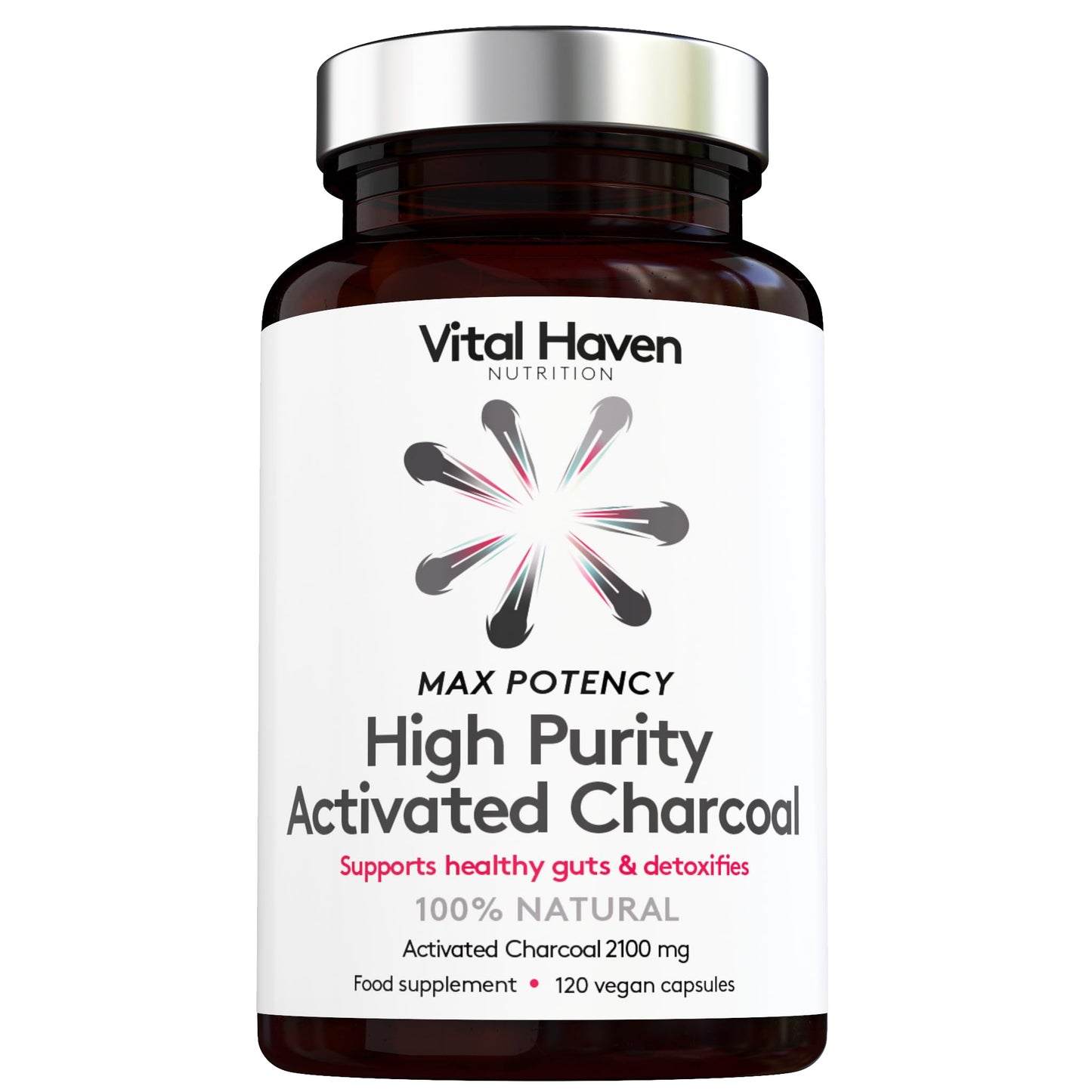 High Purity Activated Charcoal Capsules 2100mg - 120 Capsules - Max Potency - Vegan - Gut and Digestion Supplement - Premium Ingredients - Made in The UK by Vital Haven
