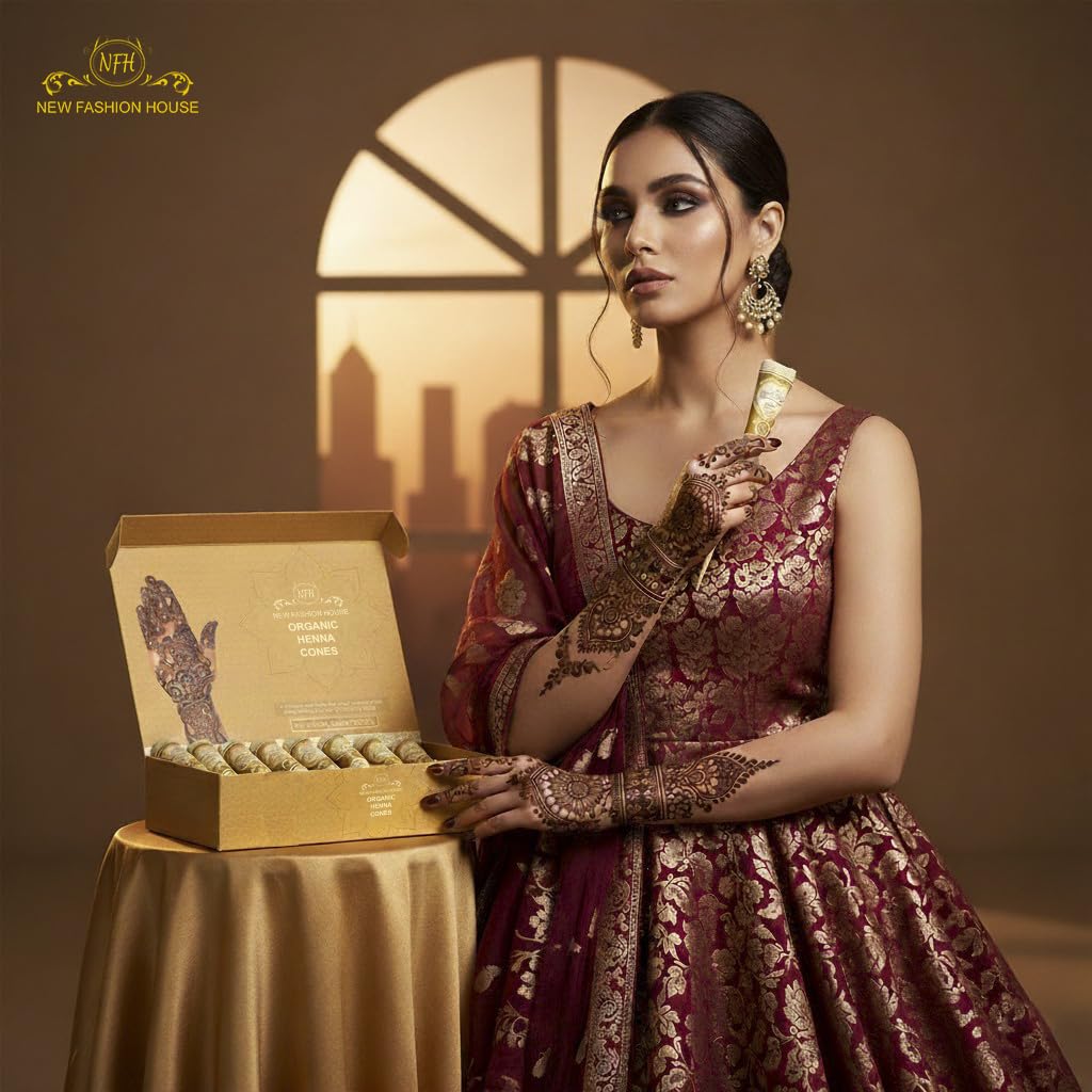 NEW FASHION HOUSE DULHAN BRIDE MEHINDI 6pk Individual Cones 100% Organic Henna Mehindi Cones Ready To Use. No Chemicals, No Dyes Guaranteed Colour