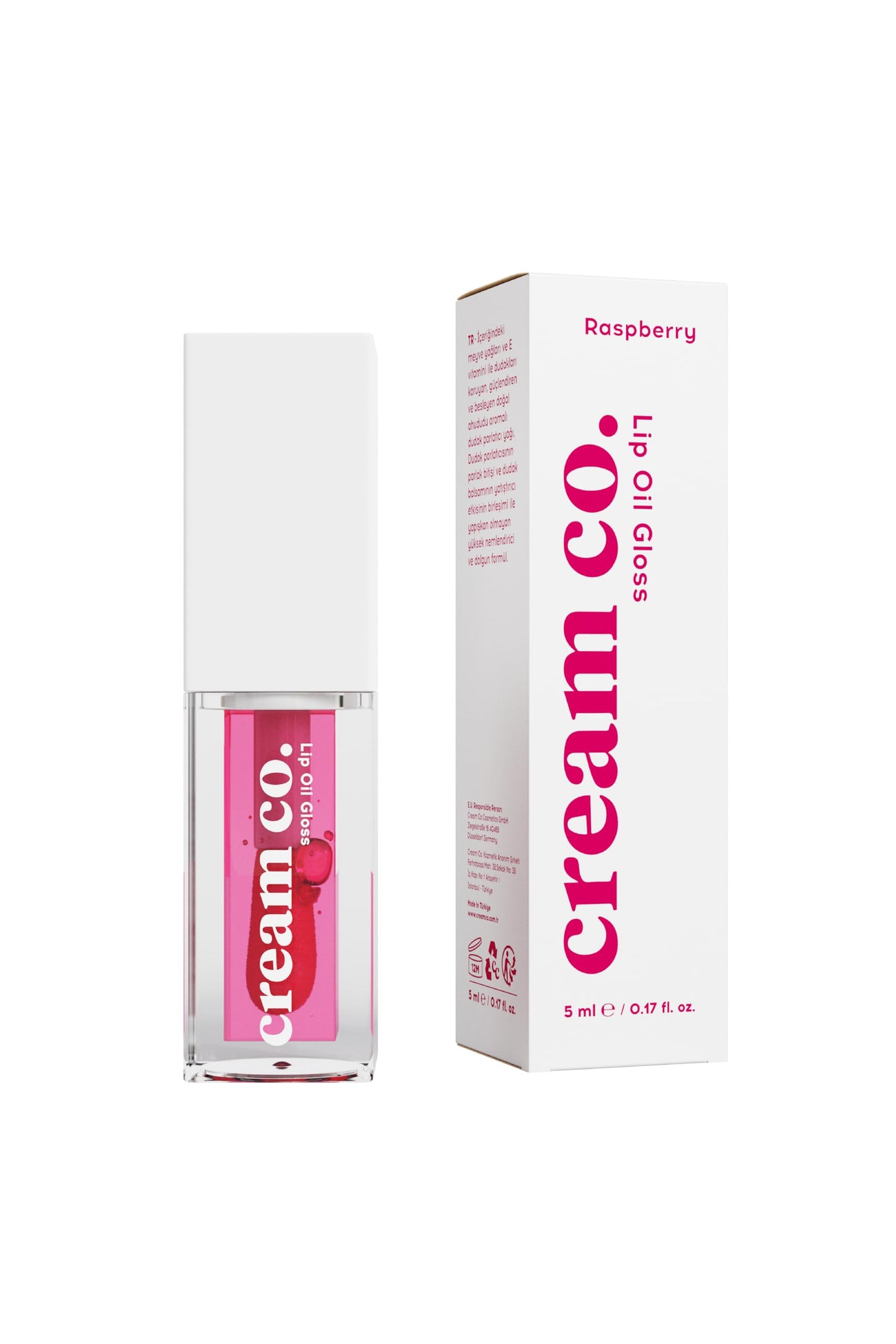 cream co. Lip Oil Gloss for All Lip Types, Protects and Revitalizes the Lips with Vitamin E, Paraben-Free, Plumping Lip Oil, Nourishes Lip Care Raspberry 5ml