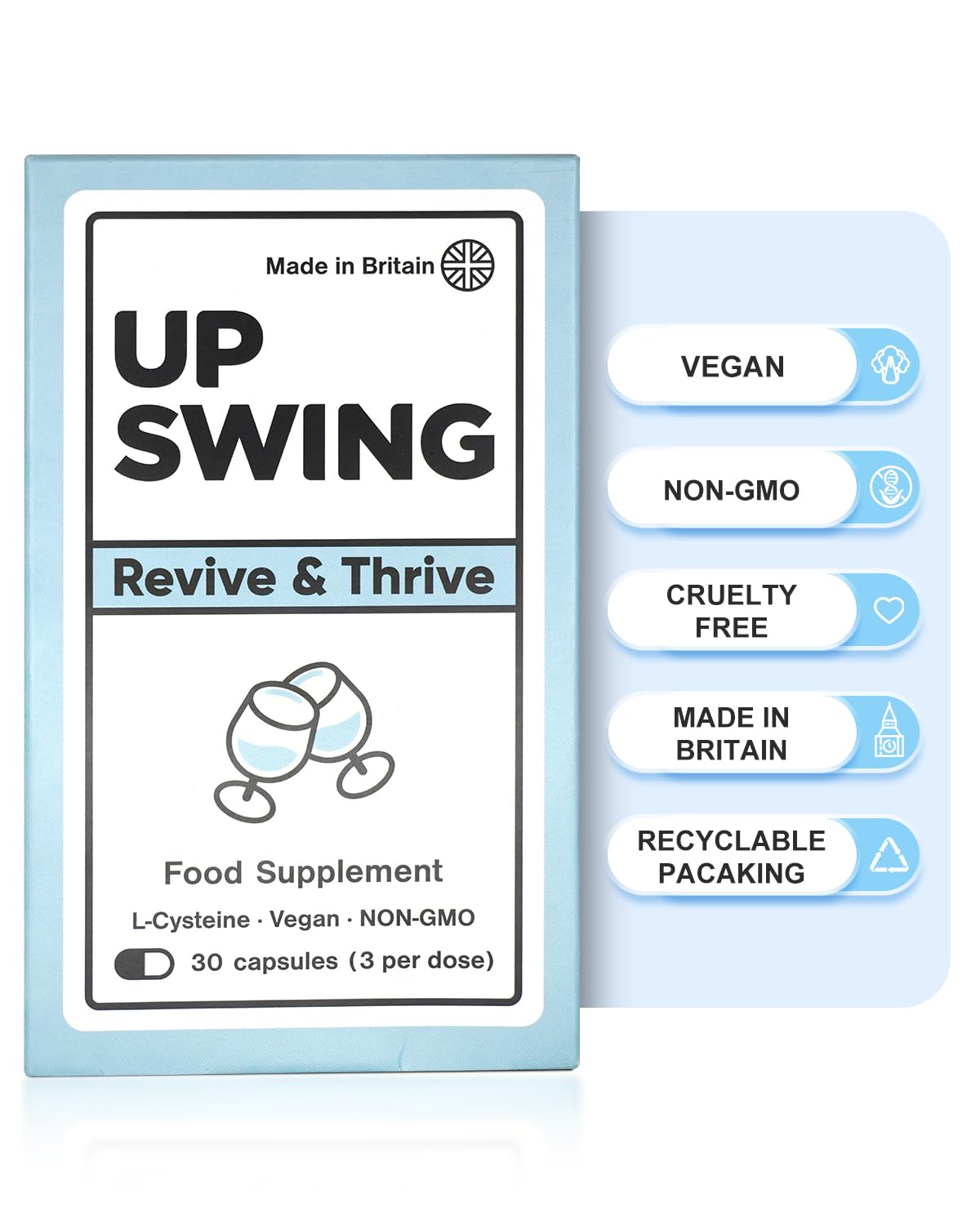 Upswing Vitamin C B12, L-Cysteine HCL Provides Glutathione, Vitamins B1, B2, B3, B6, B12, Folic Acid Biotin, Post-Social Recovery, Healthier Morning, Food Supplement Vegan Capsules-30 Starter Pack