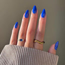 SXVME Royal Blue Press on Nails Short Almond Shaped, 30 Pcs Thick Short Fake Nails Press on Natural Acrylic False Nails Custom Solid Color Glue on Nails Medium Natural Fit For Women