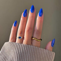SXVME Royal Blue Press on Nails Short Almond Shaped, 30 Pcs Thick Short Fake Nails Press on Natural Acrylic False Nails Custom Solid Color Glue on Nails Medium Natural Fit For Women