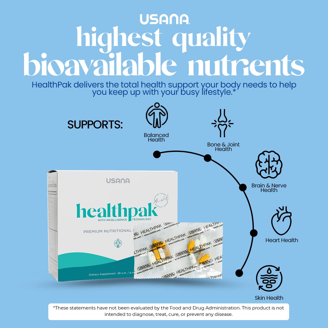 USANA HealthPak with InCelligence Technology and Essential Nutrients and Antioxidants to Support Total Body Health* – Convenient Daily AM/PM Packets – 56 Packets – 28 Day Supply