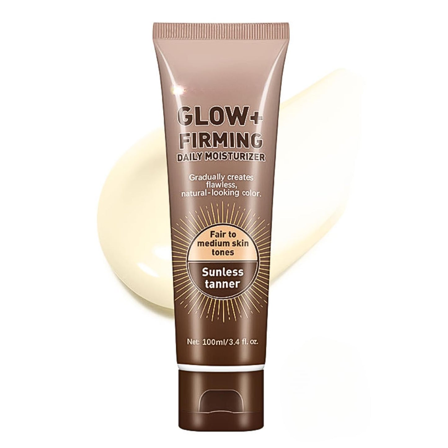 Sunless Self-Tanner, Glow + Firming Tanning Lotion for Face/Body, Medium to Dark Gradual Tanning Lotion, Self-Tan for Natural-Looking Color, Non‑Greasy