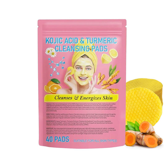 QIEEUMIN 40pcs Kojic Acid and Turmeric Cleansing Pads for Face Deep Cleansing Exfoliating Helps Balance Skin Oil Lighten Pigmentation Gentle Non-Irritating Daily Skincare