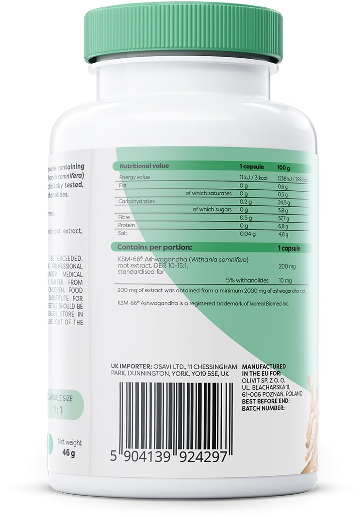 OSAVI Osavi Ashwagandha KSM–66® 200 mg – 120 Vegan Capsules | Clinically Tested Stress Support | High–Potency Root Extract for Resilience | Mental Balance & Overall Wellbeing | Vegan & Clean Label