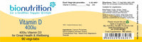 Bio Nutrition Vitamin D 10µg (400iu) : Vitamin Well-Being Supplement : 90 vegi-tabs