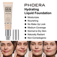 Phoera PHOERA Hydrating Serum Foundation, Hyaluronic Acid, Allantoin, Vitamin E, Tea Tree Oil Ideal For Dry And Sensitive Skin 12HR Skin Hydration, Medium Coverage, (MOCHA, 30ml)