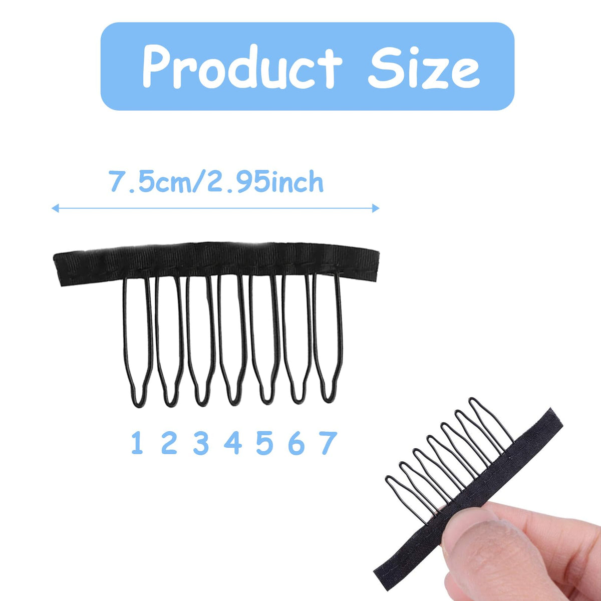 jeufun 12pcs Wig Combs 7-teeth Wig Clips Lady Tools Black Metal Wig Caps for Women Black U Shape Wig Comb Clip Tooth Comb,Net Comb Clip Steel Tooth Clip Wig Clip for Wig Making Cap DIY Wig Caps Accessories