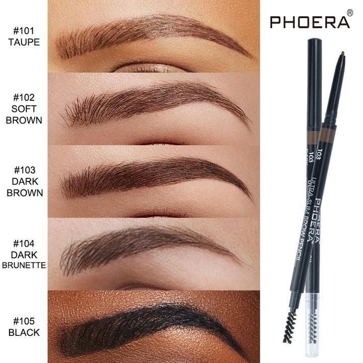 Phoera PHOERA Ultra Slim Eyebrow Liner Pencil With Brow Brush AQUAPURITY Fill & Sculpt Eyebrow Definer Natural Looking Brows Long Lasting (104 DARK BRUNETTE)
