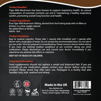 Tiger Milk Mushroom Capsules 500mg | High Strength | Pure & Natural Supplement | No Fillers or Binders | Vegan | Cognitive & Immune Support | UK NEO