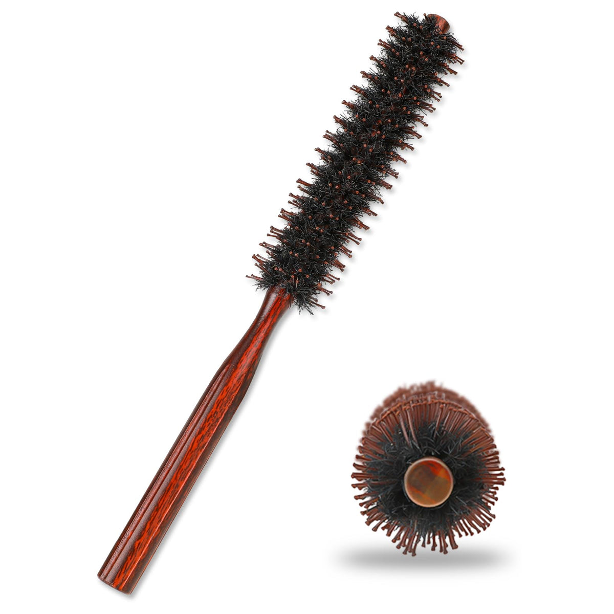 Mozeat Lens Boar Bristle Hair Brush, Small Round Brush Blow Drying Brush Styling Hair Brush with Nylon Pin and Natural Wooden Handle,Soft Bristle Hair Brush for Straightening Curling Volumizing and Detangling