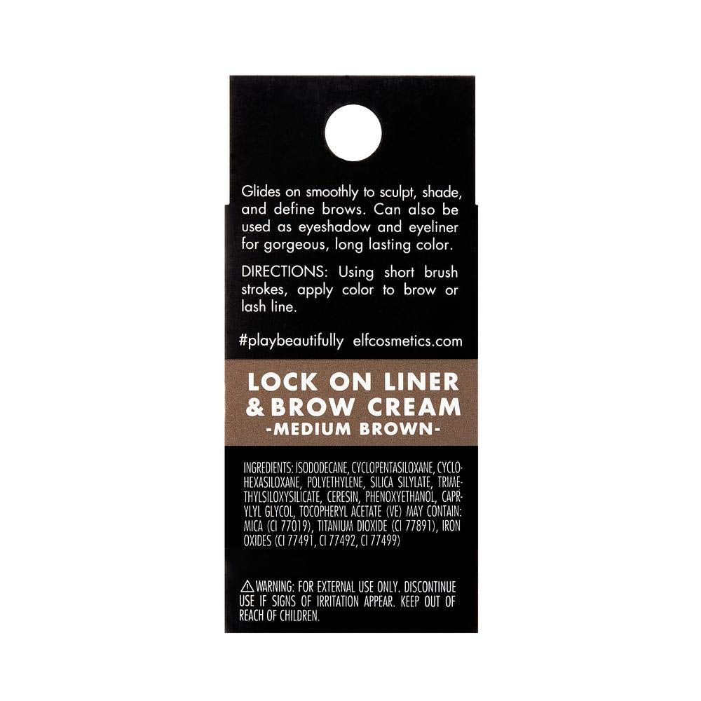 e.l.f. Lock On Liner And Brow Cream, Lines Eyes & Defines Eyebrows, Medium Brown, 0.19 Oz (5g)