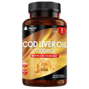 Cod Liver Oil Capsules 1000mg - 90 Cod Liver Capsules High Strength Softgels- Cod Liver Oil Rich in Omega 3 EPA DHA Fatty Acids + Vitamins A & D, High Strength Fish Oil - UK Made, by New Leaf