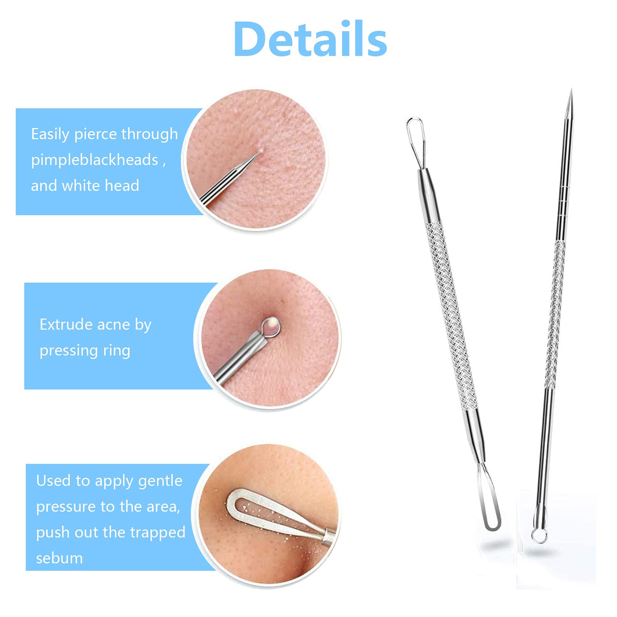 DFsucces Blackhead Remover Comedone Extractor, 2 PCS, Silver