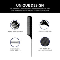 Majestik+ Measure & Style: Innovative Tail-Pin Hair Comb with Built-in Scale - Professional Carbon Fiber, High Heat Resistant (230°C), Strong, Durable, and Fine-Toothed in Stylish Black
