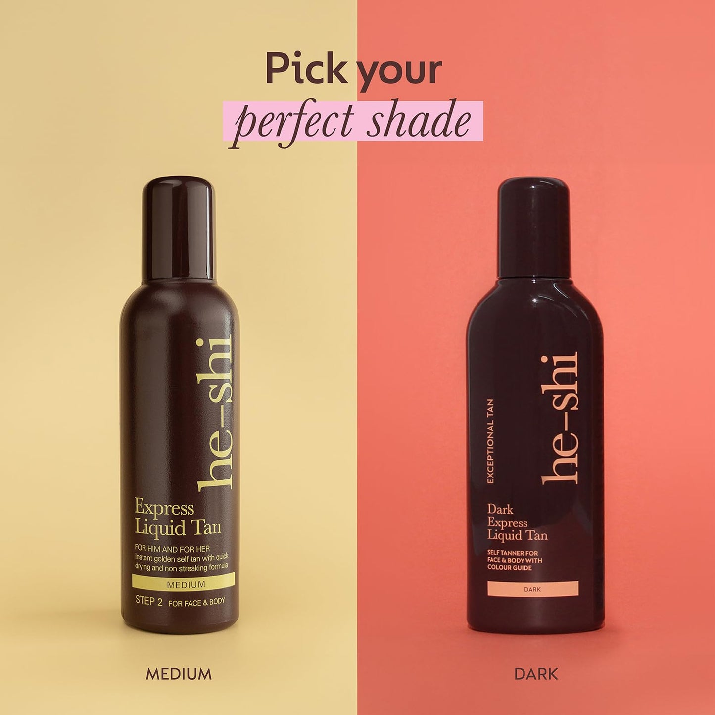 he-shi He-Shi Self Tan Express Instant Fake Tan Liquid – Bronze Natural Quick Dry Formula with Tropical Smell - Vegan & Cruelty Free - Medium Bronzing Glow (150ml)