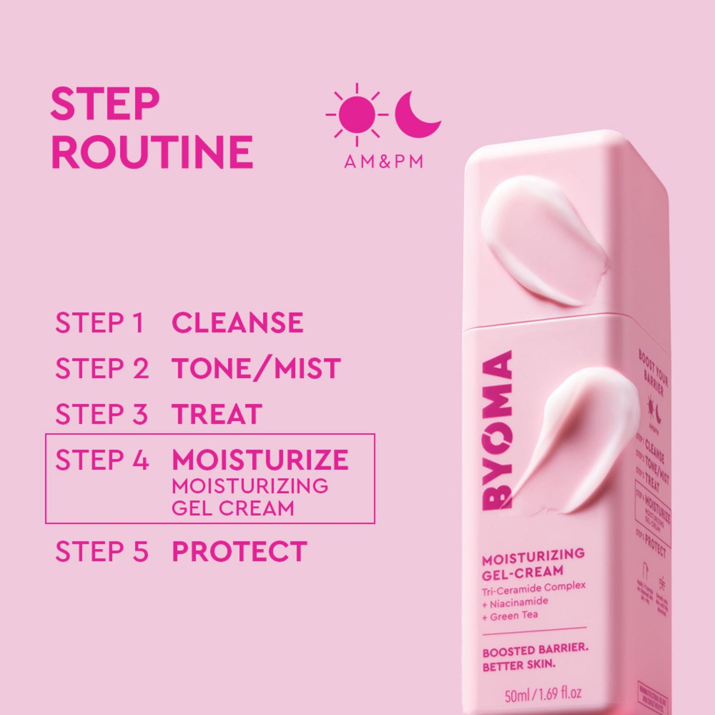 BYOMA Moisturising Gel Cream (50ml) Lightweight Oil Free Daily Moisturiser with Barrier Repair, Niacinamide and Green Tea, for All Skin Types - Alcohol Free, Vegan