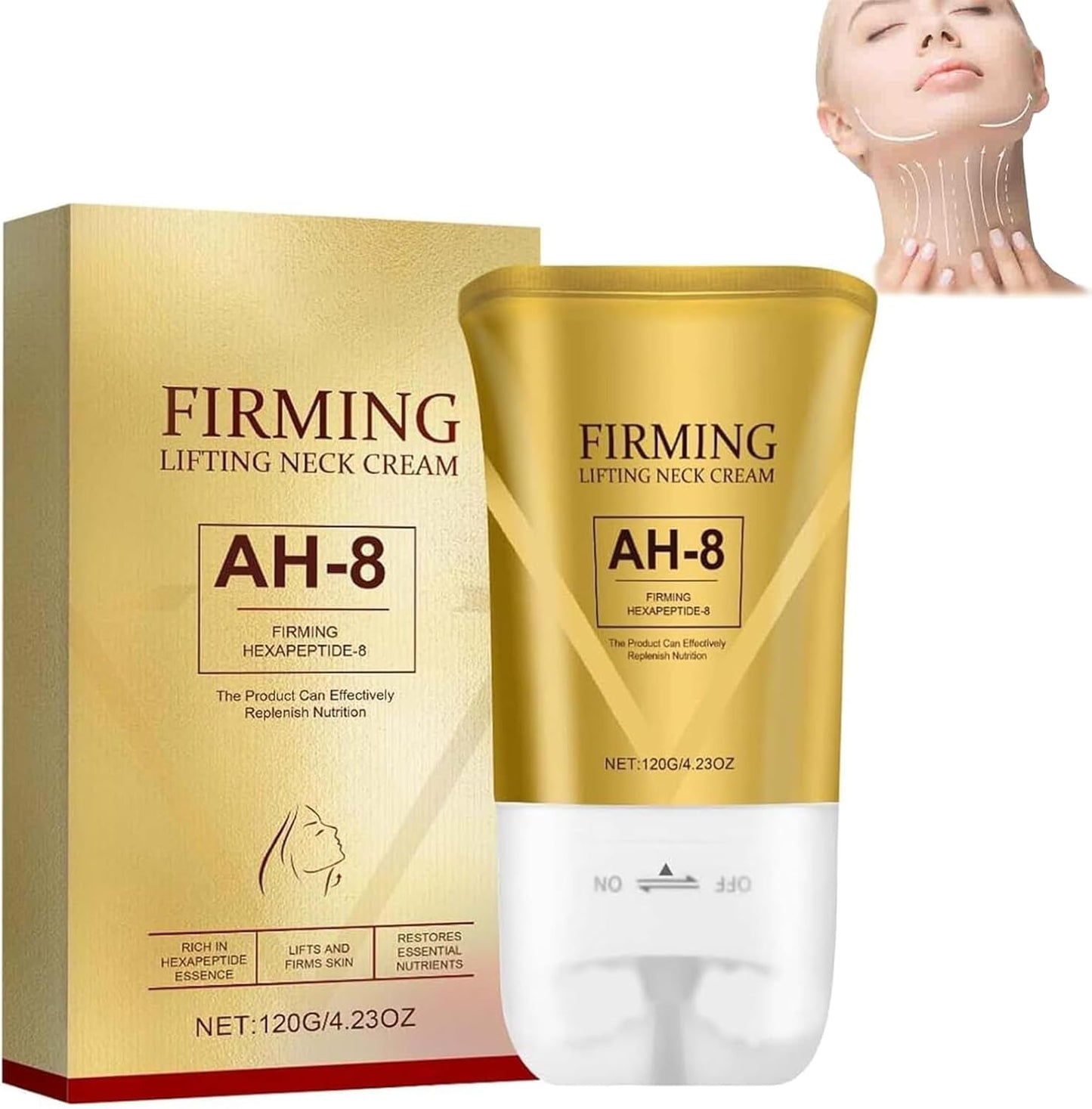 YXtecd AH-8 Firming Neck Cream, 120G Neck Firming Cream with Roller, Reduce Wrinkles Fine Lines And Double Chin, Firm and Lift Sagging Skin