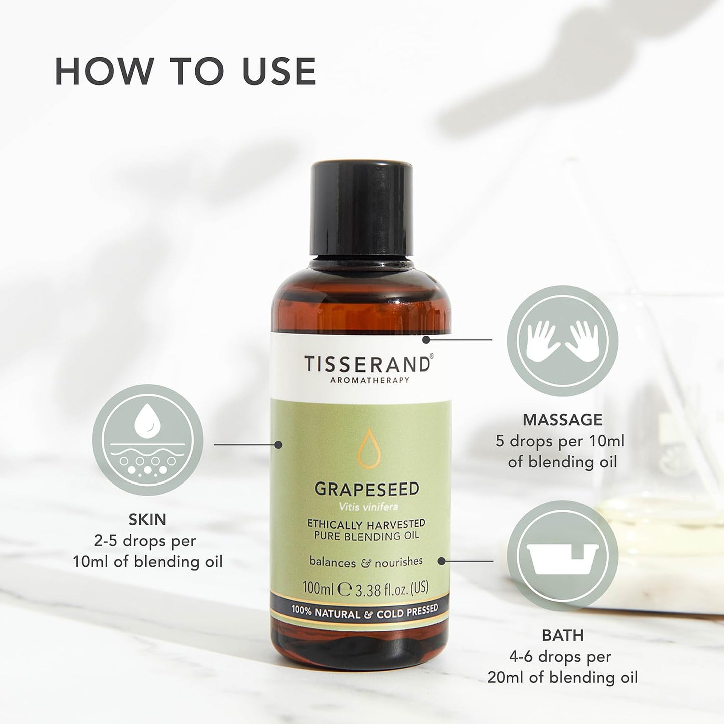 Tisserand Aromatherapy - Grapeseed Oil - Ethically Harvested Carrier Oil - Face and Body Blending Oil - 100% Natural and Pure Carrier Oil for Essential Oils Mixing
