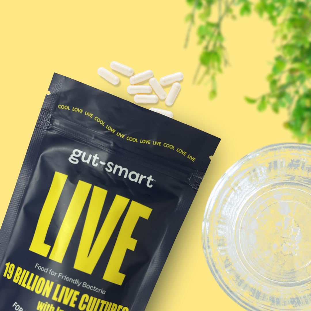 Gut - Smart Gut–Smart LIVE, 60 x Slow-Release Capsules, Pre & Probiotics, 19 Billion Live Cultures, Natural Supplements for Healthy Digestion