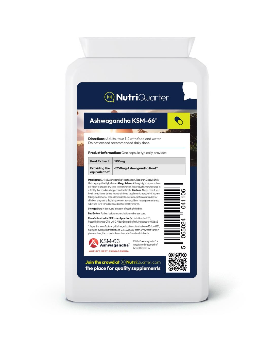 NutriQuarter Ashwagandha KSM-66® 500mg – 90 Vegan Capsules – Full-Spectrum Root Extract