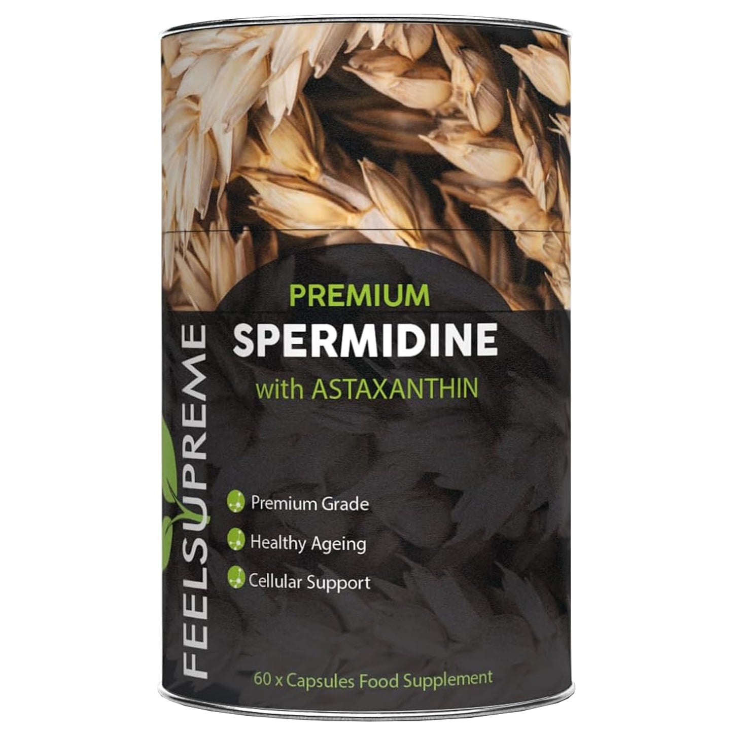 Feel Supreme - Spermidine with Astaxanthin Supplements - Anti Ageing, Cellular Health and Antioxidant Support - Plant Based Antioxidant Supplement, Spermidine Supplements- 60 Capsules
