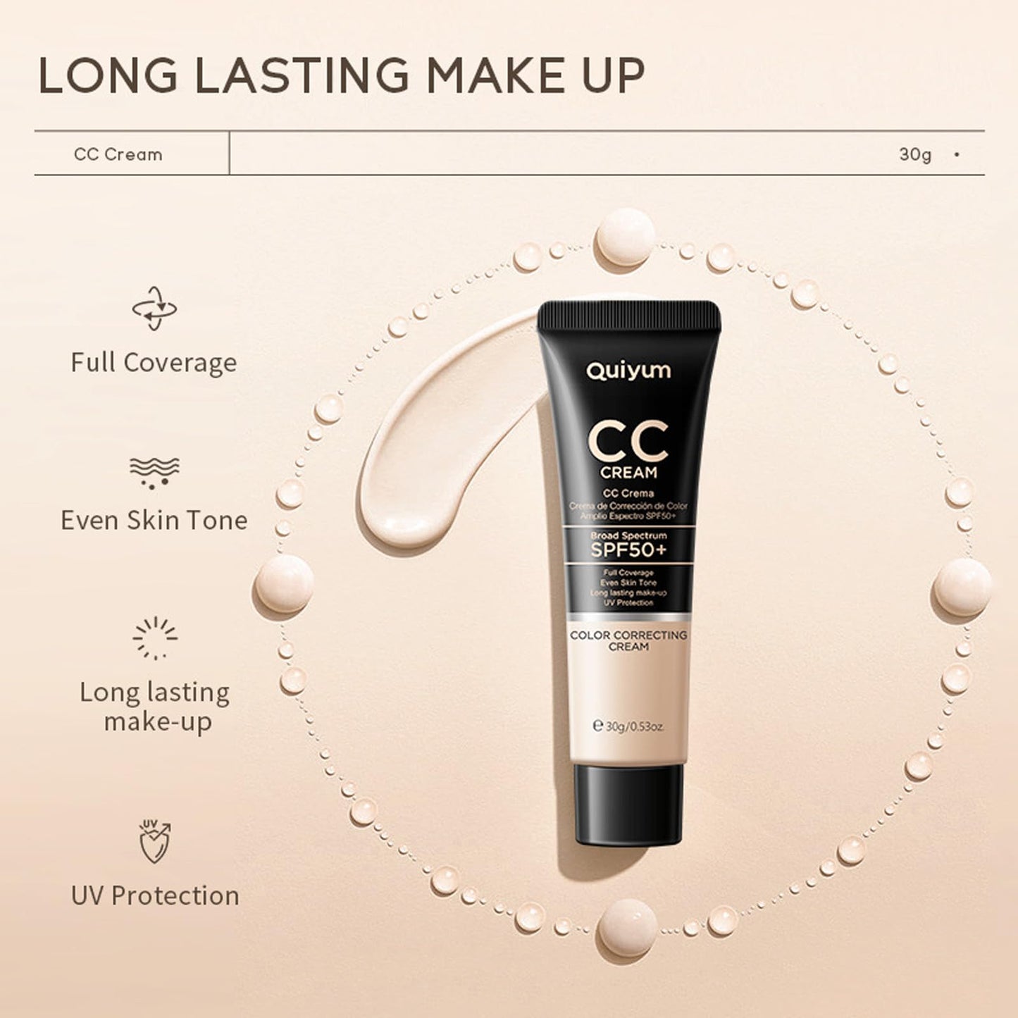 EONFAVE CC Cream with SPF 15 - CC Cream Foundation Colour Correcting Cream, Anti-Redness and Colour Correcting - Lightweight Hydrating Formula - Full Coverage Face Concealer Makeup CC Cream