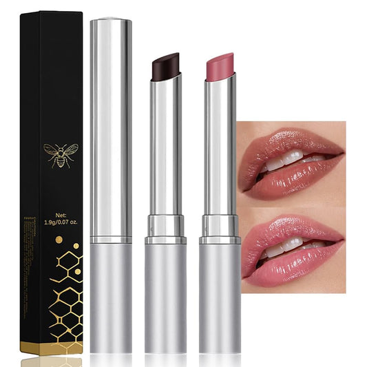 Baorder 2PCS Honey Lipstick Tinted Lip Balm, Hydrating Natural Glossy Black and Pink Lip Balm, Sheer Moisturizing Lipstick Makeup Lip Care for Repairing Dry Lips