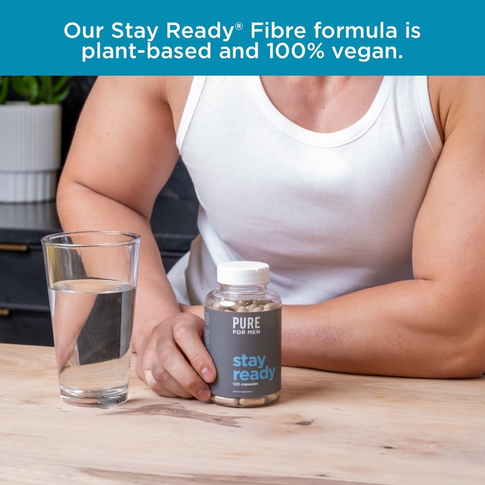 Pure for Men Original Cleanliness Stay Ready Fiber Supplement, 120 Vegan Capsules, Helps Promote Digestive Regularity. Psyllium Husk, Chia Seeds, Oat Fibre, Proprietary Formula