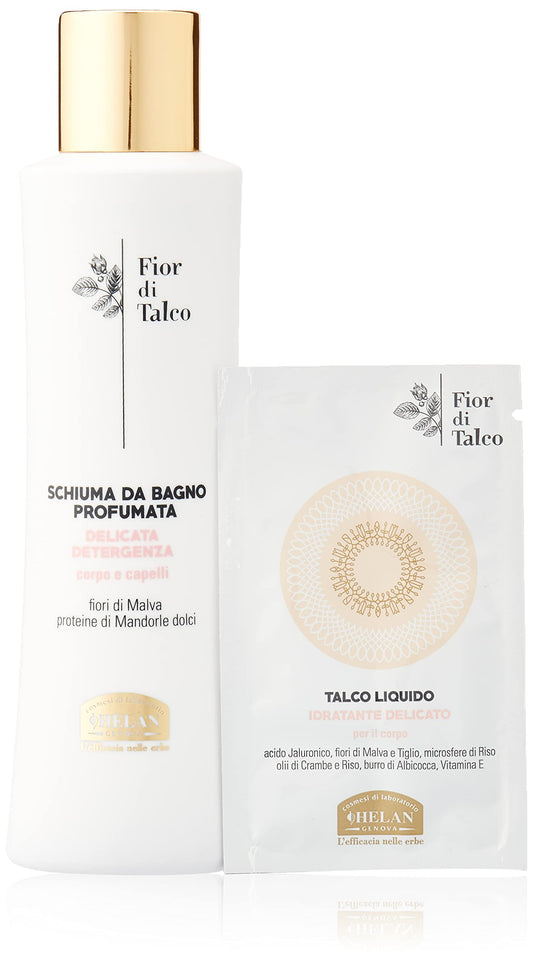 Helan, Fior di Talco, Gentle Bubble Bath, Body and Hair Shower Gel - Moisturising and Restructuring Shampoo - Natural, Scented, with Mallow Flowers and Sweet Almonds - 200 ml
