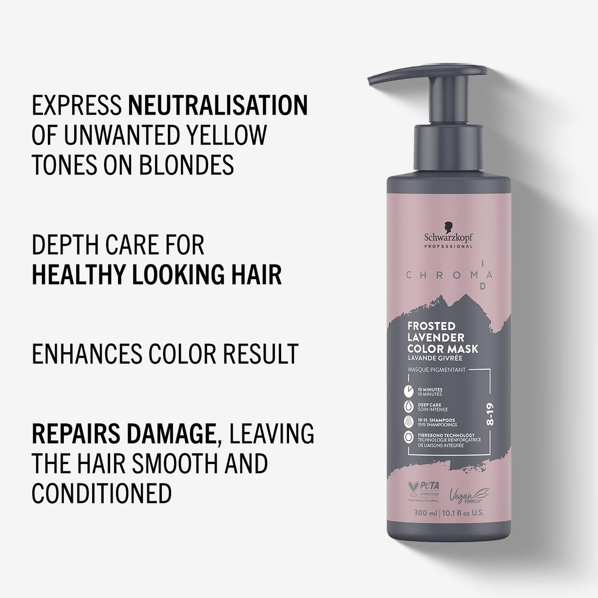 Schwarzkopf Professional CHROMA ID Bonding Color Mask Semi Permanent Mix Tone Color System Toning Enhancing Refreshing Intense Care Deep Conditioning Shine Vegan Formula 8-19 Frosted Lavender 300 ml