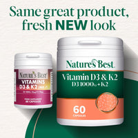 NATURE'S BEST Nature's Best Bone & Immune Boost - High Strength Vitamin D3 1000iu & K2 90µg - Optimal Support for Bones, Teeth, and Immune Function - UK Made - 60 Capsules (2 Months' Supply)