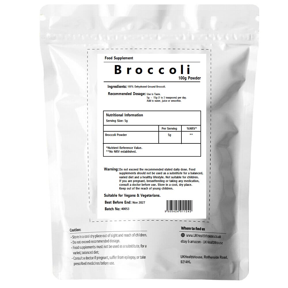 UKHealthHouse Broccoli Powder | Contains Activated Sulforaphane Supplement | Potent Antioxidant Content | Whole Broccoli Powder | 100% Natural & Pure (100g)