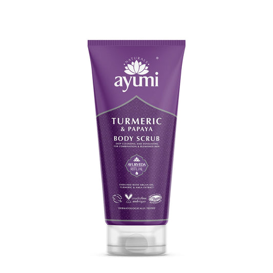 Ayumi Turmeric & Papaya Body Scrub, With Ground Olive Stones & Crushed Pumice Stone to Buff Away Dead Skin Cells, For Smooth & Radiant Skin 1 x 200ml
