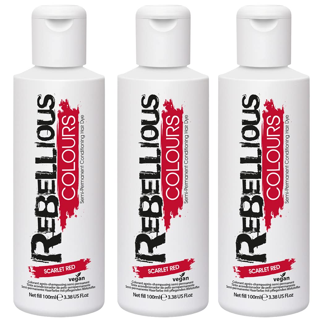 Rebellious Colour Semi Permanent Hair Dye Conditioning vegan cruelty free direct hair colour application 300ml (Scarlet Red)
