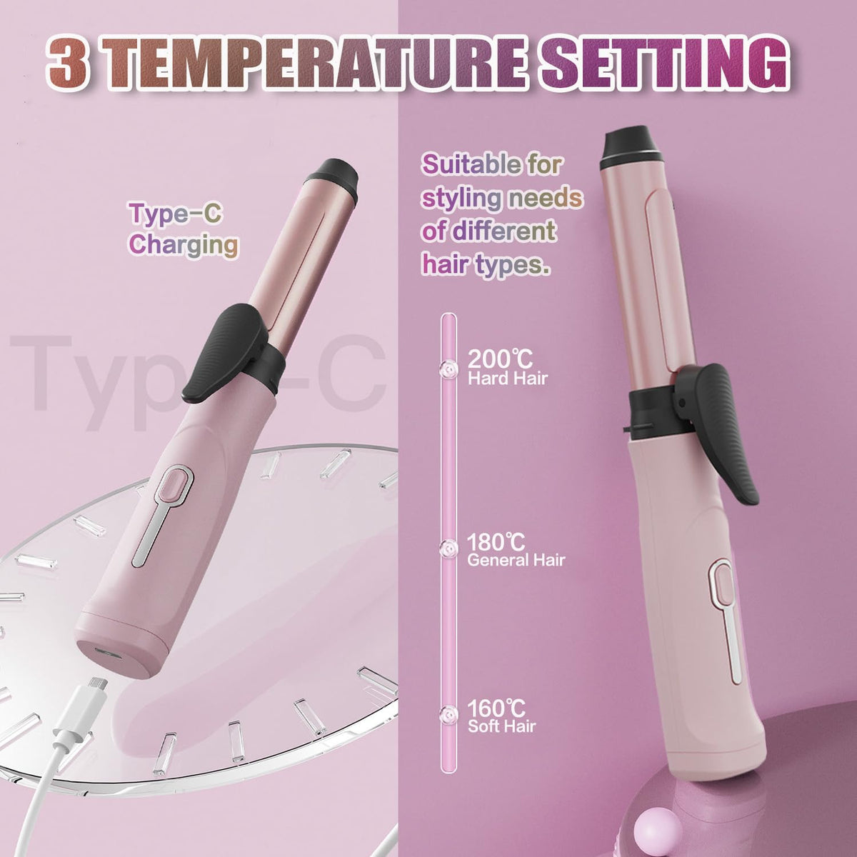 Sadodo Mini Rechargeable Hair Curler,Portable Small 20MM Cordless Curling Wand,Quick Heating,3 Temperature Setting,Negative Ion Hair Care Oil Panel,for Home Travel Office Hair Curling,Styling (Pink)