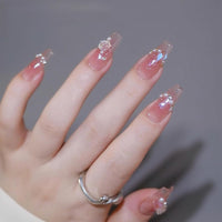 Lomeya 24pcs Long Press On French Tip False Nails - Ice-Soaked Blush Camellia Design - Elegant Coffin Shape - Luxurious French Ballet Style