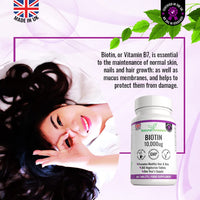 Natural Answers 365 Biotin Hair Growth Tablets (1 Years Supply) - Vegetarian 10,000UG Vitamin B7 Supplements for Men and Women, Healthy Hair, Skin & Nails Support - UK Manufactured