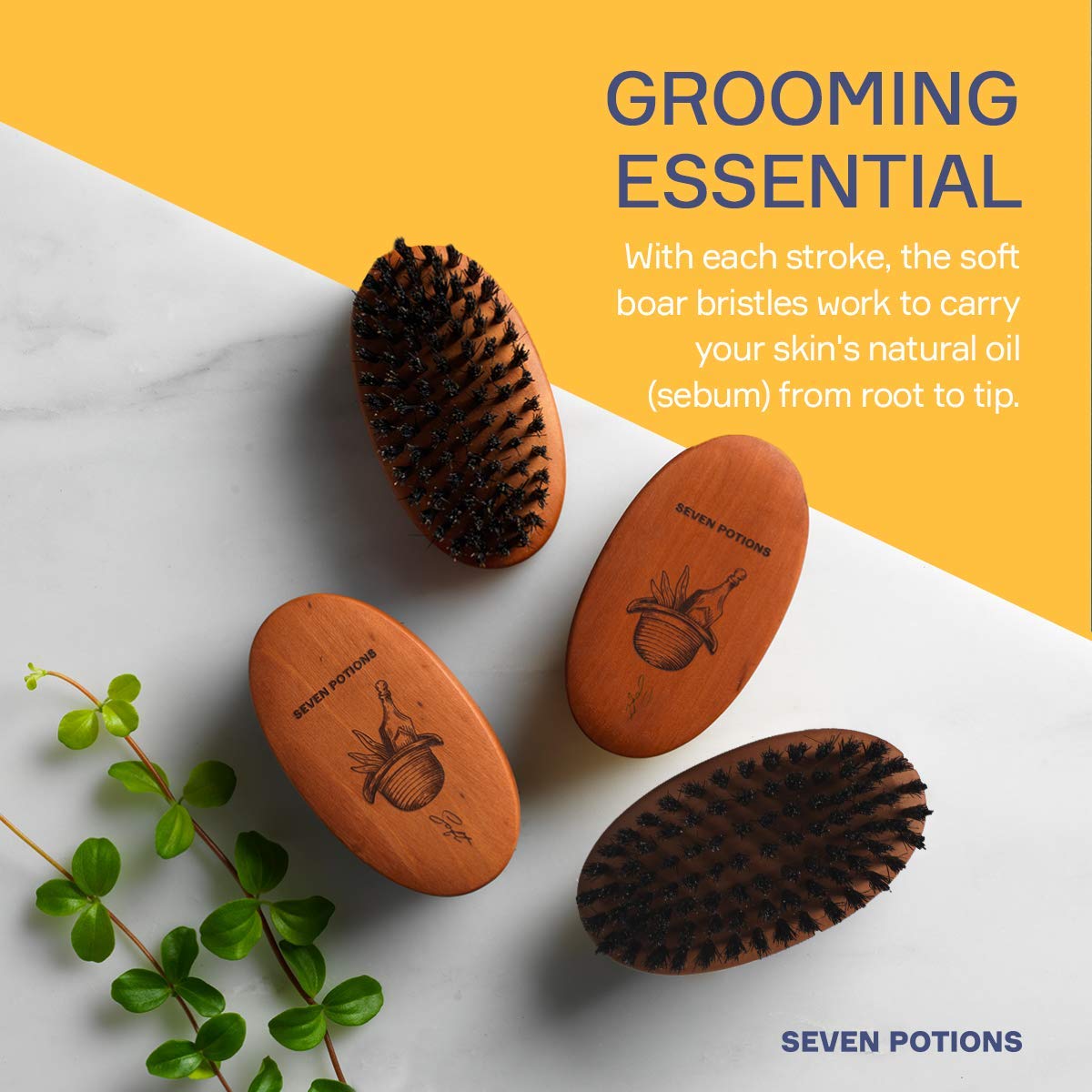 SEVEN POTIONS Seven Potions Boar Bristle Beard Brush For Men — Made of Pear Wood with Soft Second-Cut Boar Hair — Soft Bristles To Tame and Soften Your Facial Hair