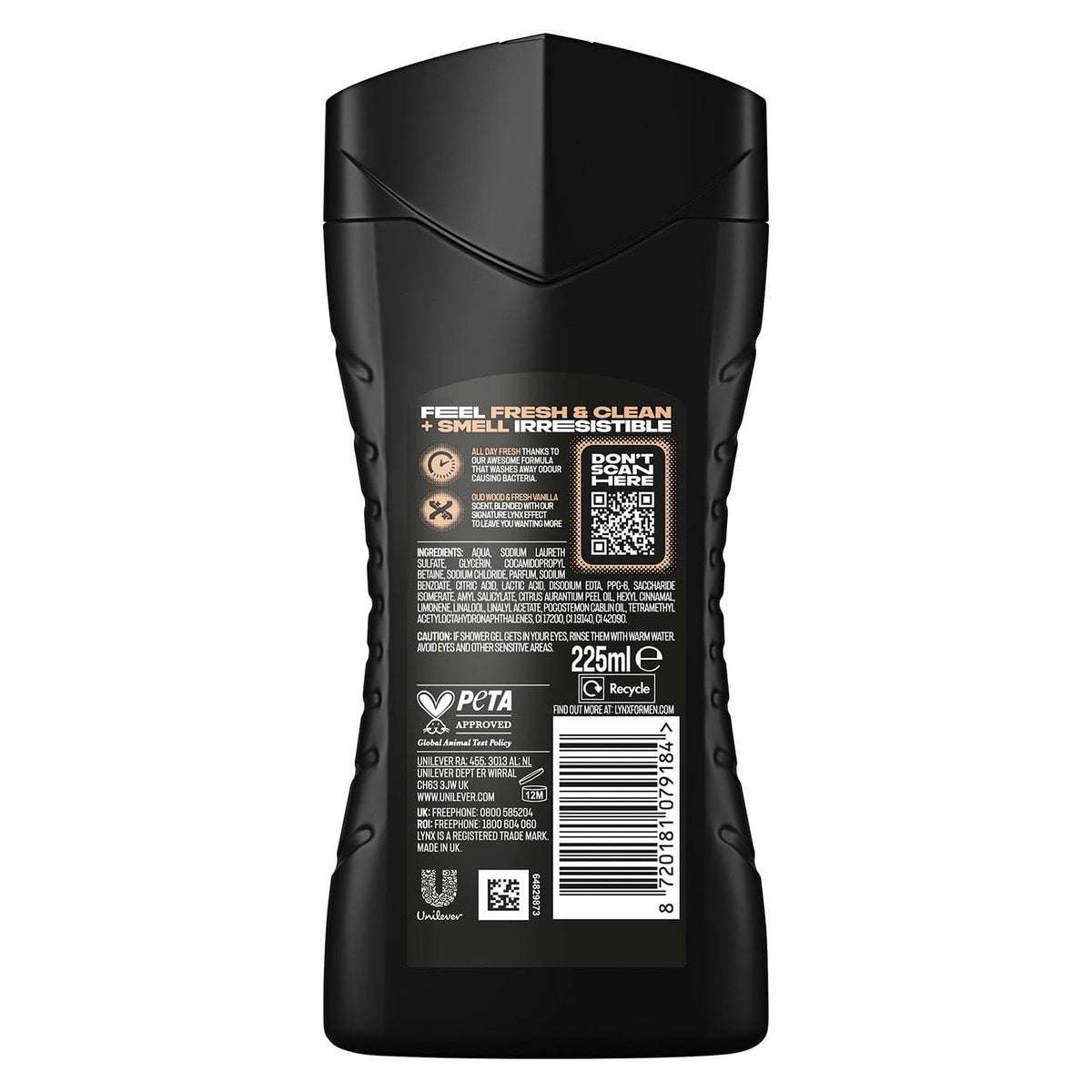 Lynx 12 Hour Refreshing Fragrance Gold Oud Wood and Vanilla Body wash with Plant-based Moisturisers & Dual Action Power, Keep Smelling Irresistible!