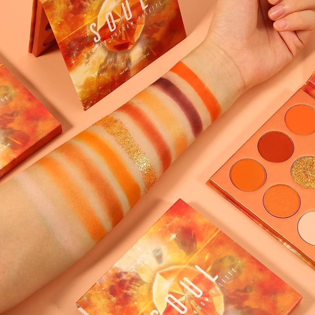 Docolor 9 Colours Orange Eyeshadow Palette Shadow Palette Highly Pigmented Mattes Shimmers Naked Smokey Glitter Cream Colorful Powder Waterproof Makeup Palette-Soul