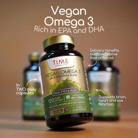 Time Health Vegan Omega 3 – EPA & DHA from Algae Oil – Premium Brand – Carrageenan-Free – Sustainable Algal Alternative to Fish Oil – Vegetarian Essential Fatty Acids – UK Made Supplement (120 Count (Pack of 1))