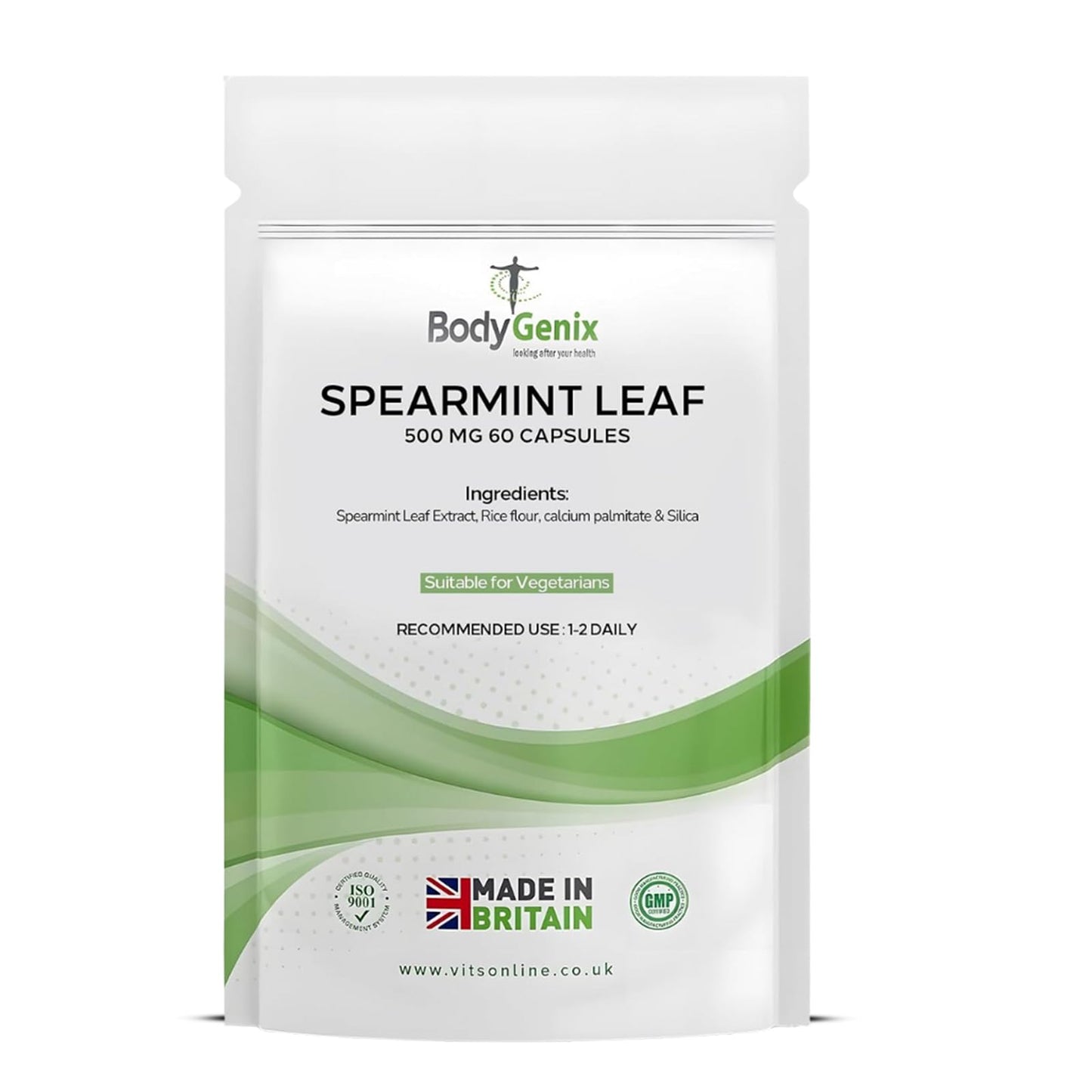 Bodygenix Spearmint Leaf Capsules - 500mg Hormonal Balance Digestive Health Fatigue & Stress Relief Support Antioxidant Formula Natural Food Supplement - 60 Capsules 2 Month Supply