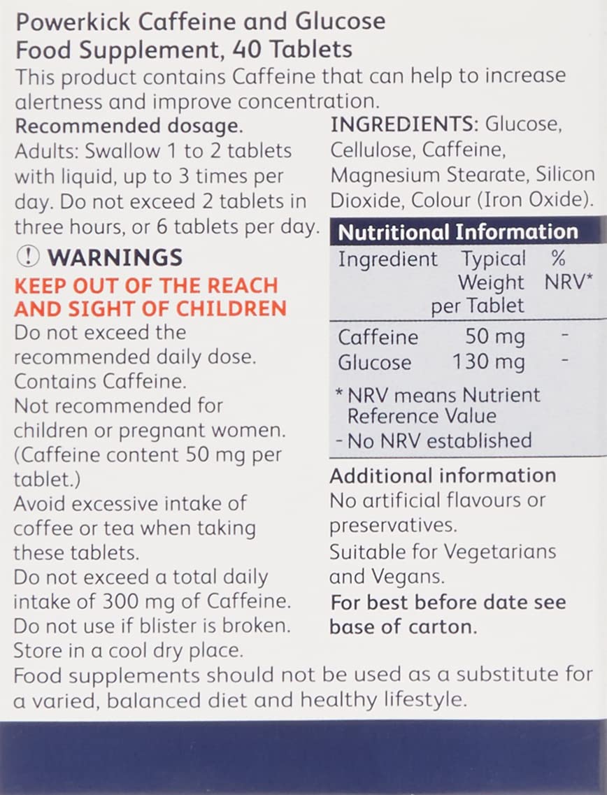 POWERKICK Power Kick Extra Energy Caffeine & Glucose Tablets x 40