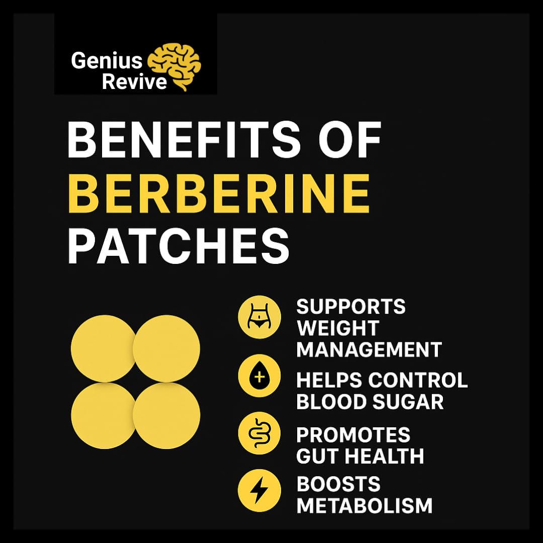 GeniusRevive | Berberine Weightless Patches | Natural Shape & Energy Support | Plant-Powered Blend with Berberine, Vitamins B1-B12, Chromium & Botanicals | 30 Vegan Patches | 1 Month Supply