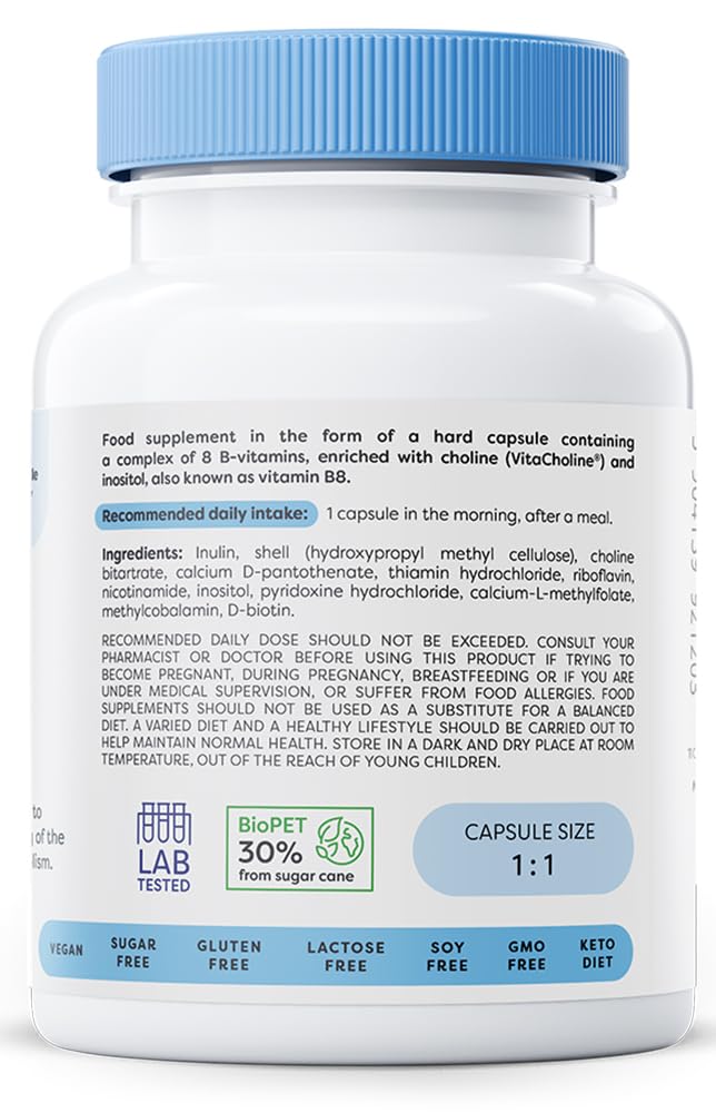 OSAVI Osavi B–Complex with Choline & Inositol – 60 Vegan Capsules | Complete B–Vitamin Support for Energy, Nervous System & Mental Performance | with VitaCholine® | Clean Label | Vegan–Friendly