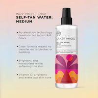 Crazy Angel Vegan Self-Tan Water (Buildable/Medium tan). Made in UK. 200ml.