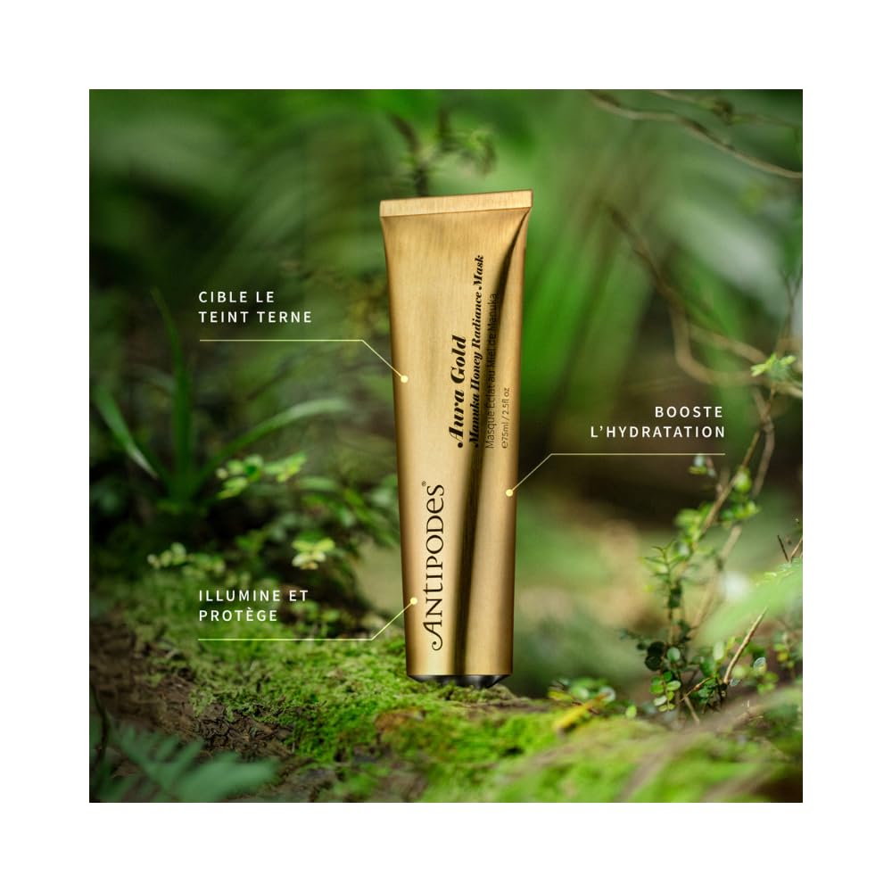 Antipodes Aura Gold Mānuka Honey Radiance Mask 75ml – Brightening & Hydrating Face Mask with Vitamin C, AHAs & Ceramides – Targets Dullness, Pigmentation & Fine Lines – Certified Vegetarian Skincare