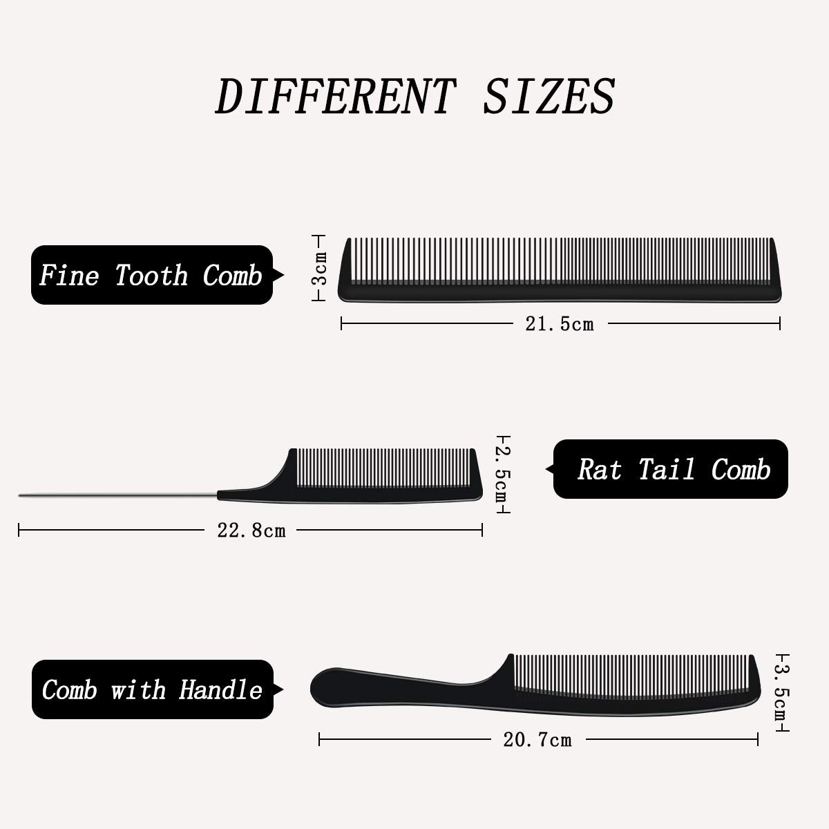 URAQT Hairdressing Combs Set, 3pcs Hair Combs Hair Brushes, Pin Tail Comb, Anti Static Fine Tooth Cutting Comb Professional Salon Styling Comb
